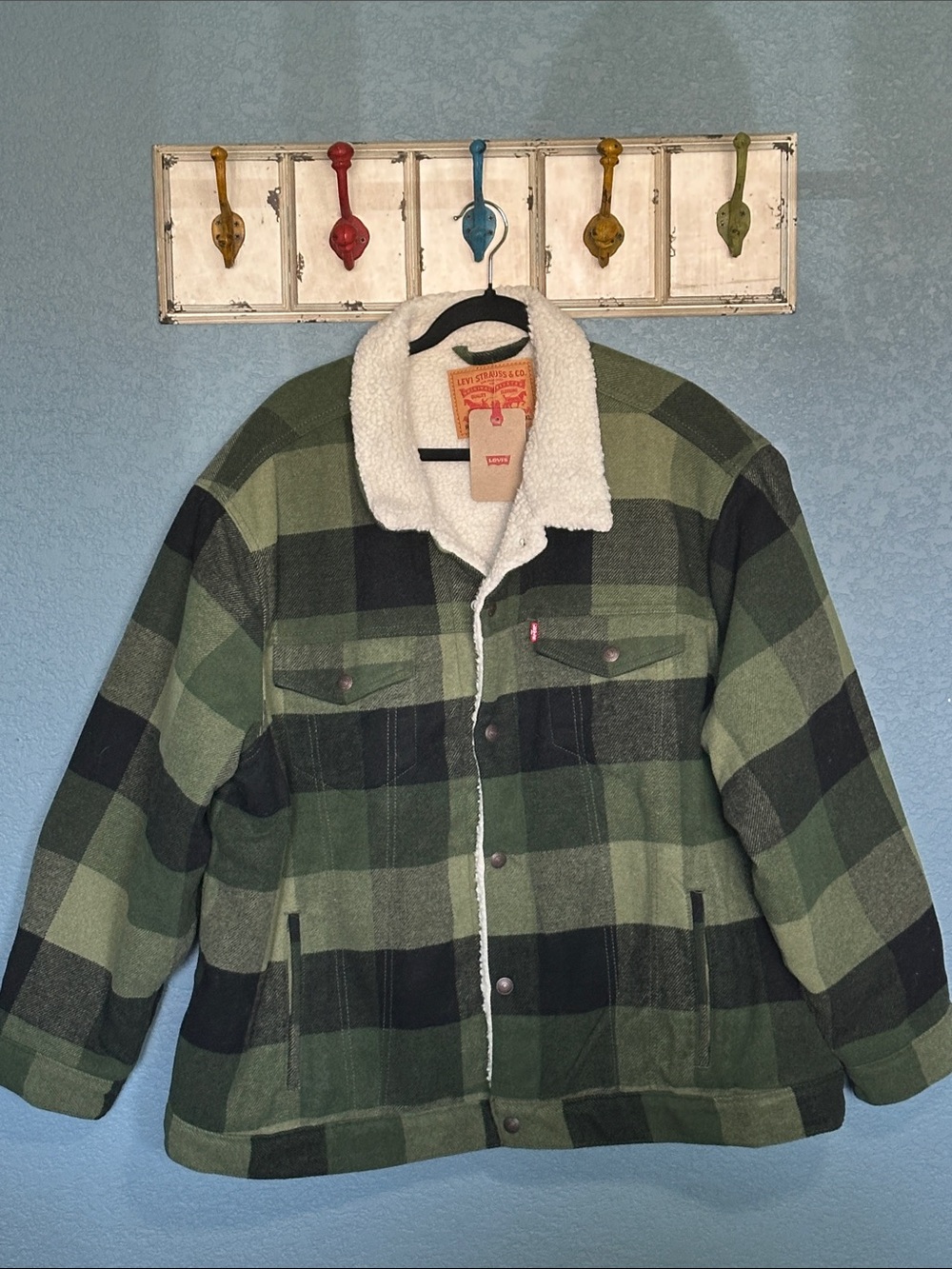 Levi's Men's Green Buffalo Plaid Sherpa-Lined Jacket